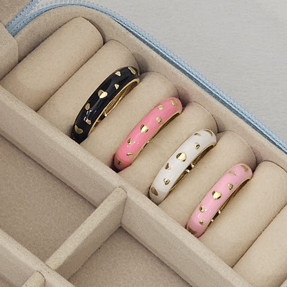 Golden Heart Flake Enamel Ring - Adjustable