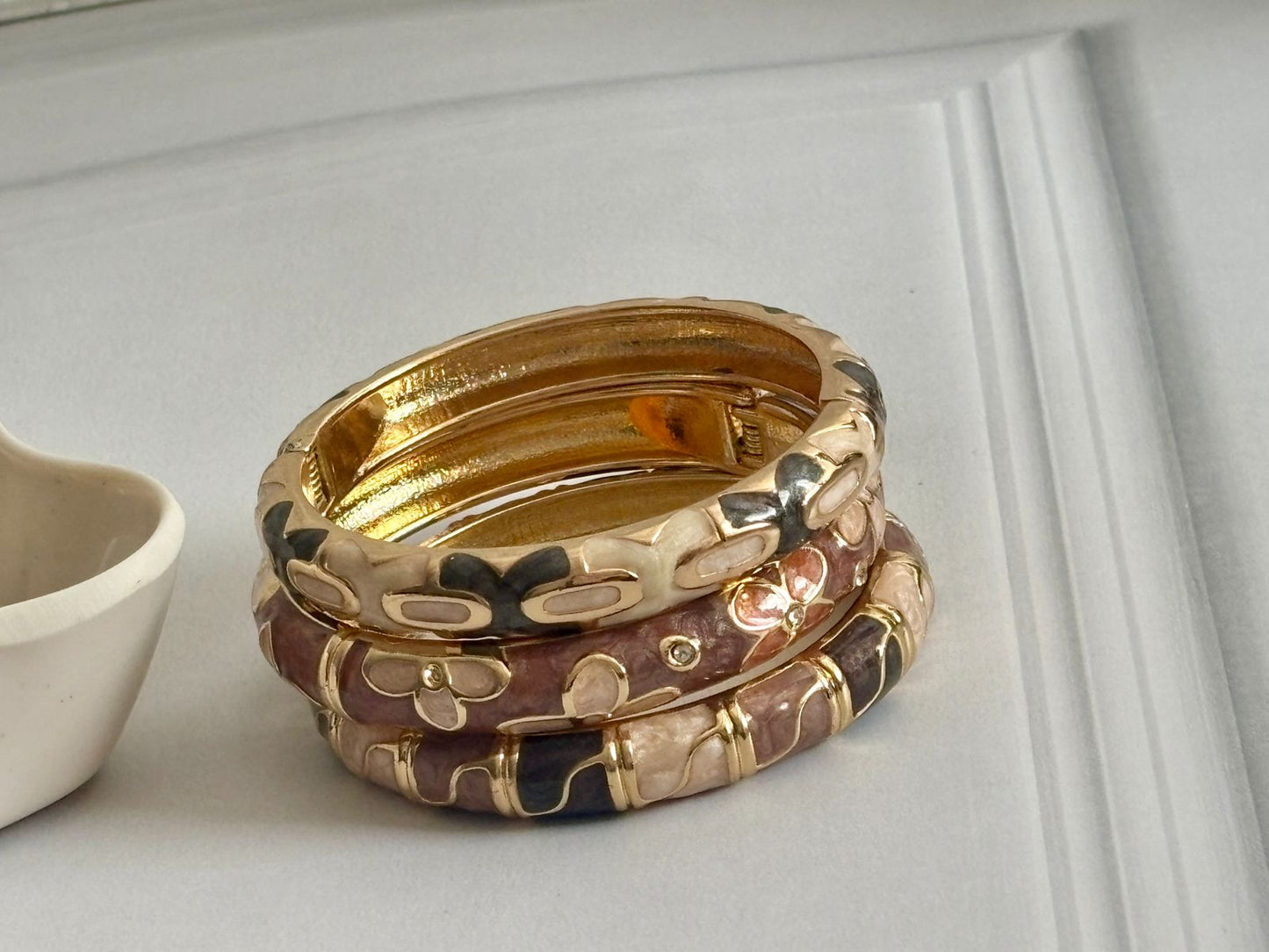 Women Dark Brown Enamel Kada Bracelet Stack (Set Of 3)