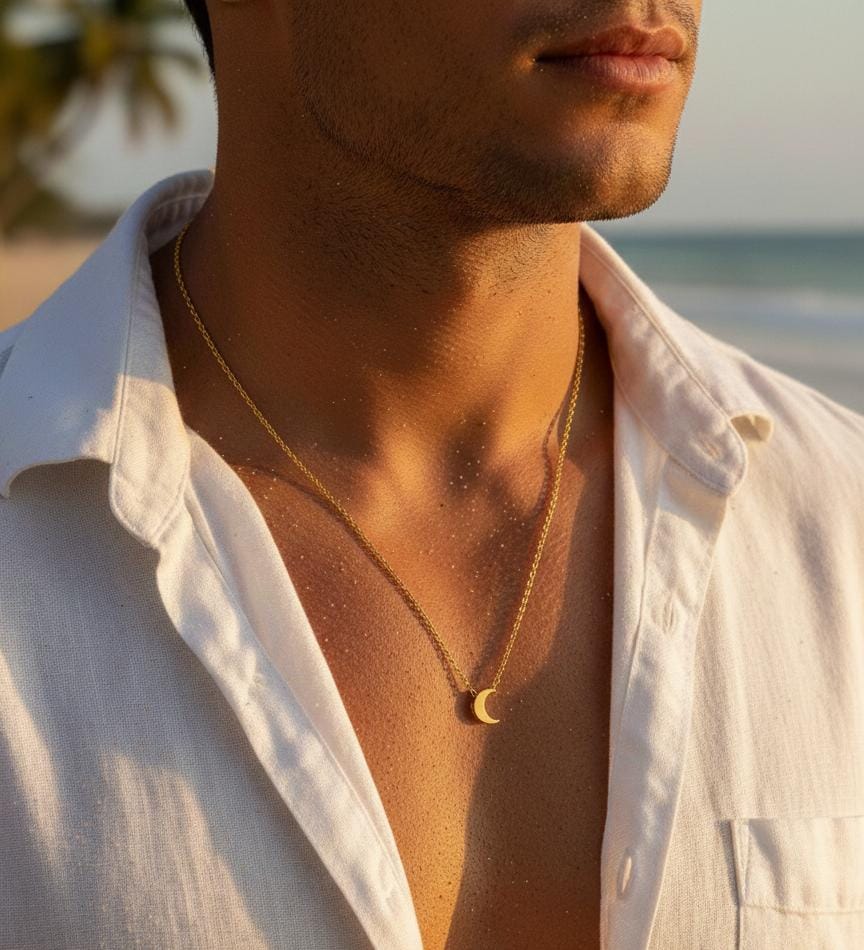 Men Minimal Moon Chain Necklace - Nimé By Shop Trendys