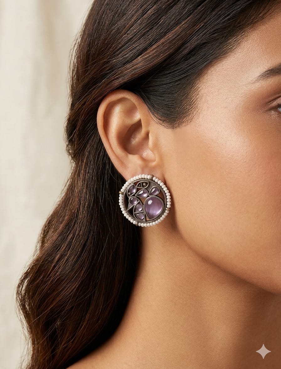 German Silver Stone Pearl Peacock Earrings - Nimé By Shop Trendys