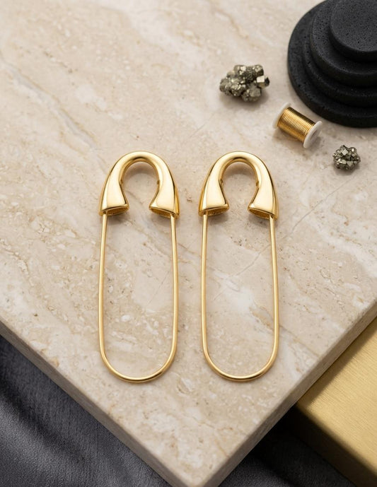 Safety Pin Golden Earrings - Nimé By Shop Trendys