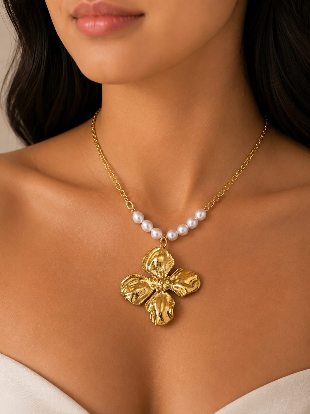 Flower Pearl Necklace (Anti Tarnish) - Nimé By Shop Trendys