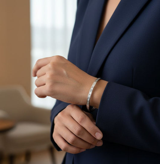 Women Silver Roman Numerical Kada Bracelet (Anti Tarnish) (Small Size)