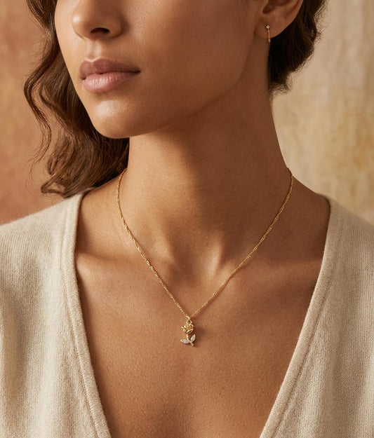 Minimal Rose Charm Necklace ( Anti Tarnish ) - Nimé By Shop Trendys