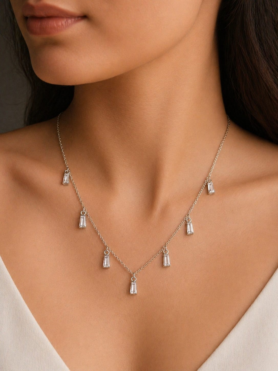 White Rectangle Charm Necklace ( Anti Tarnish ) - Nimé By Shop Trendys