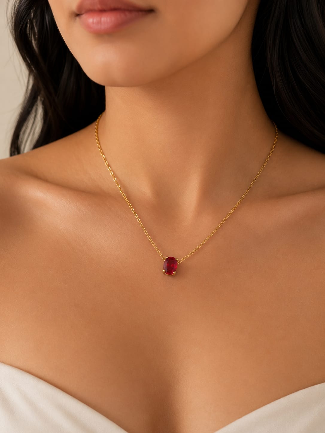 Red Solitaire Oval Necklace (Anti Tarnish) - Nimé By Shop Trendys