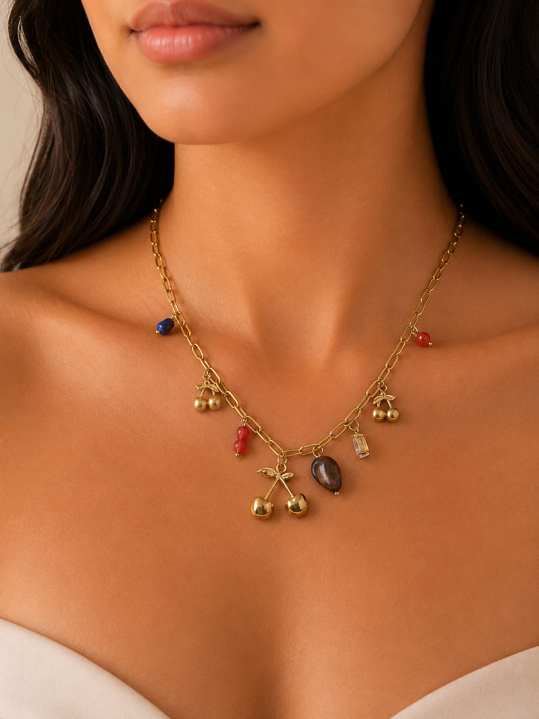 Cherry Stone Charm Thread Necklace (Anti Tarnish) - Nimé By Shop Trendys