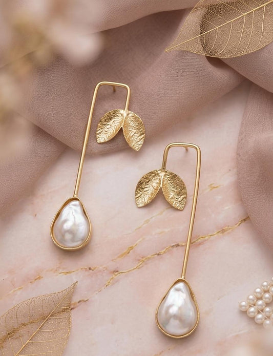 Leaf Pearl Designer Earrings - Nimé By Shop Trendys
