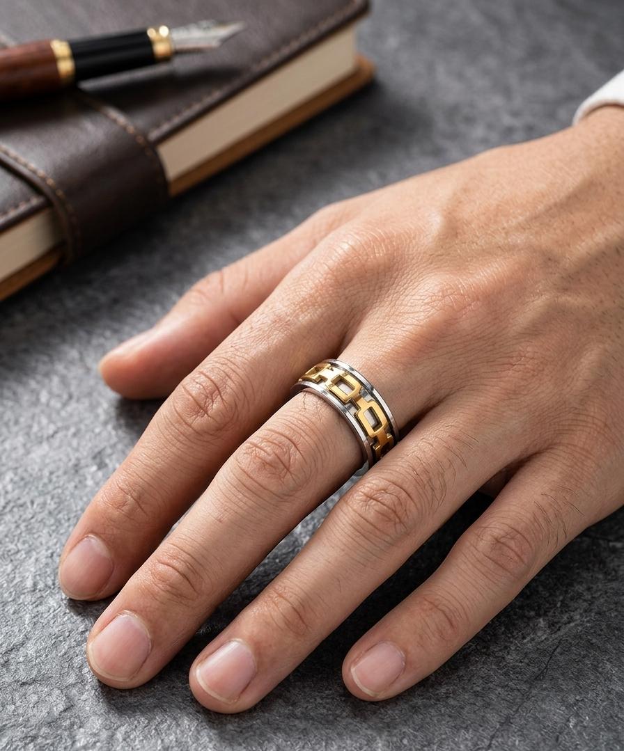 Silver Golden Chain Men Ring