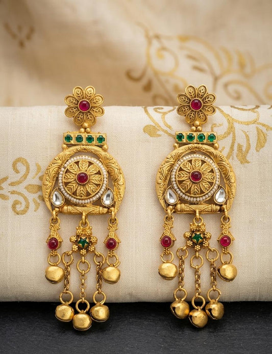 Red Green Flower Gunghroo Hanging Earrings - Nimé By Shop Trendys