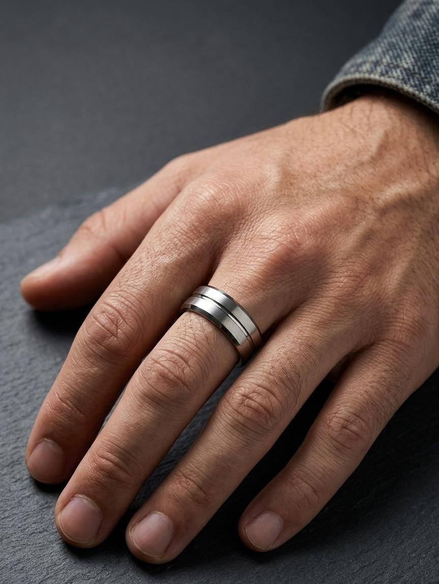 Silver Line Band Men Ring