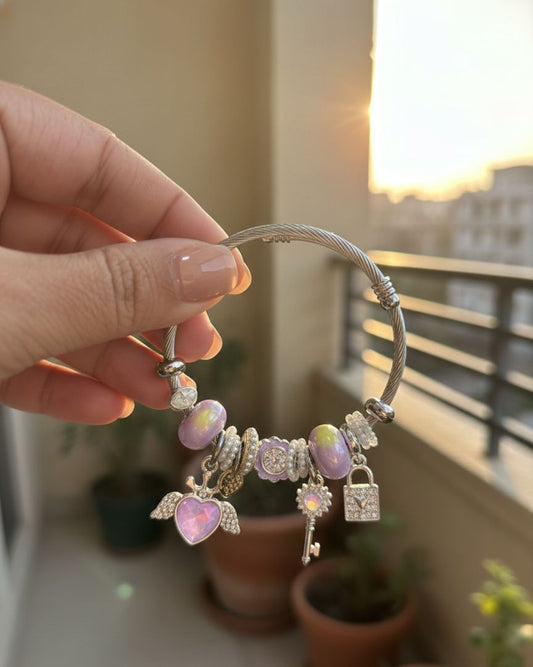 Silver Angel Wings Key Pandora Bracelet