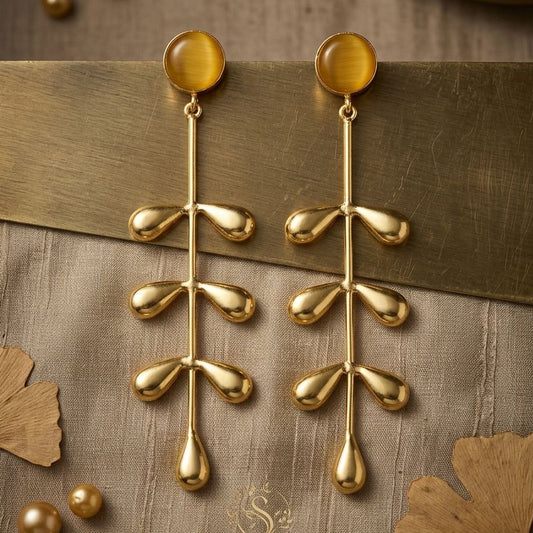 Leaf Designer Golden Earrings - Nimé By Shop Trendys