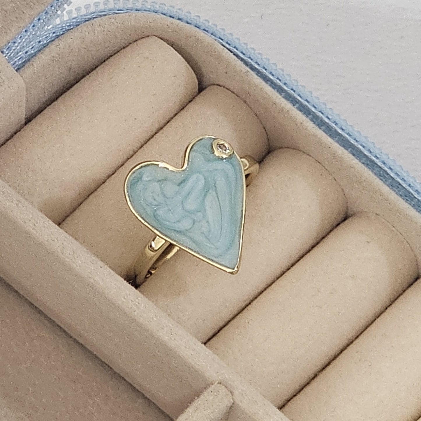 Heart Enamel Diamond Ring  - Adjustable