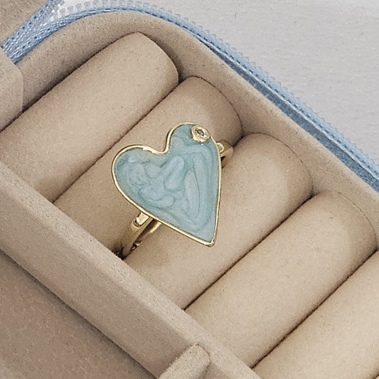 Heart Enamel Diamond Ring  - Adjustable